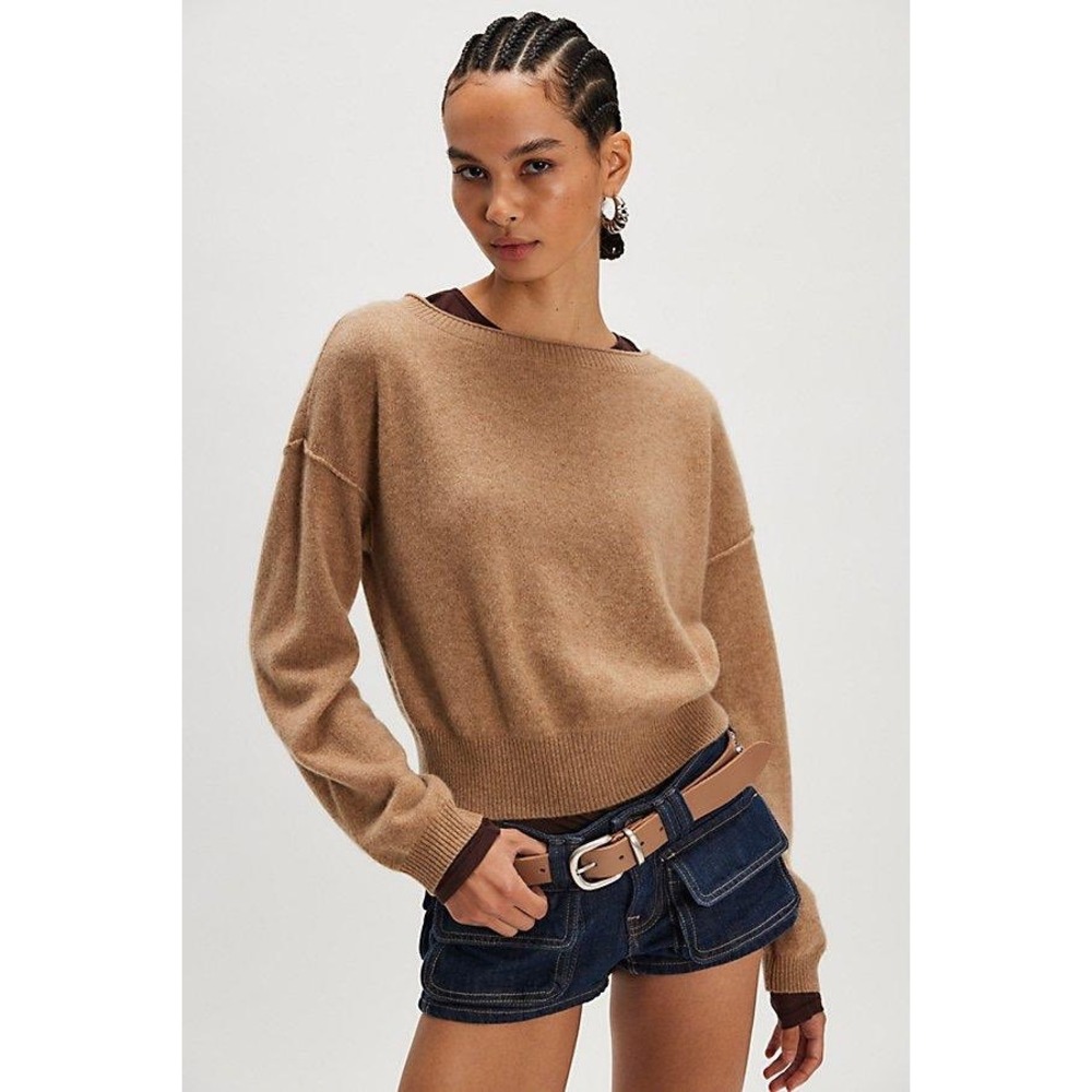 Free People Elie Cashmere Pullover Brown Flax Large New With Tags